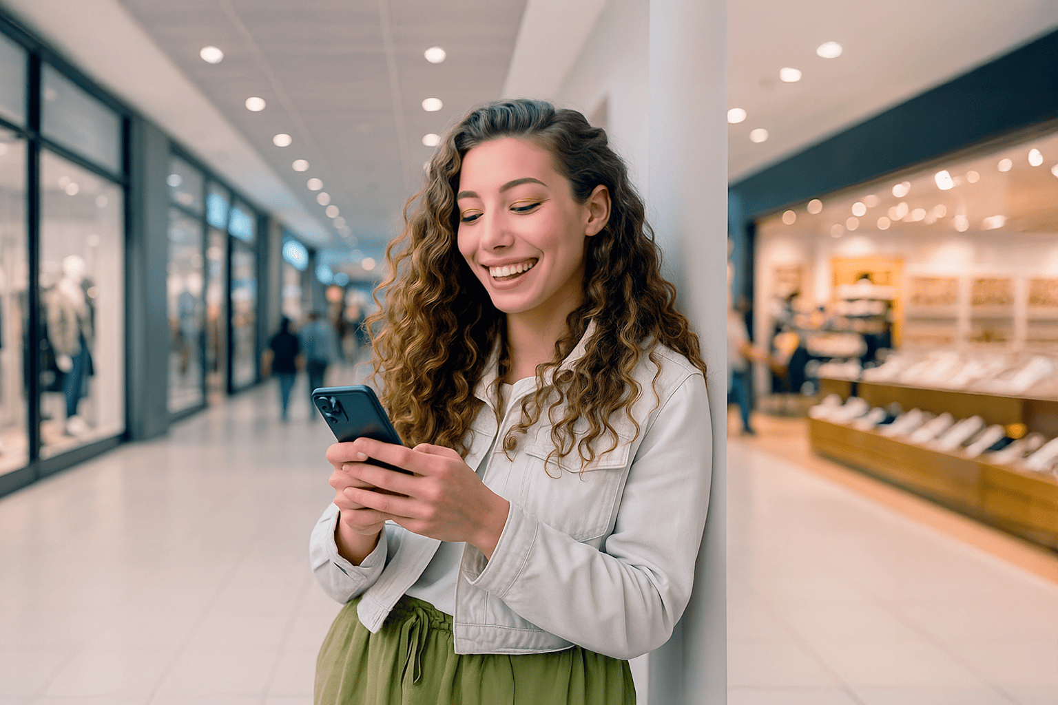 Cliente feliz usando su banca digital en otoño