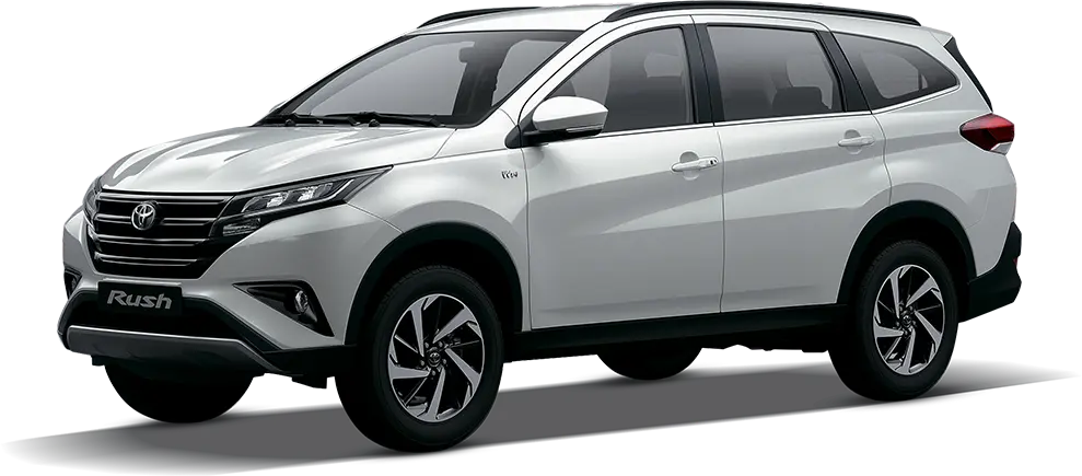 Carro Toyota Rush rojo, posicionado de manera lateral.